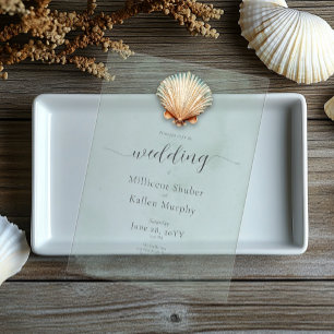 Modern Coastal Seashell Aqua Wedding Acrylic Invitations