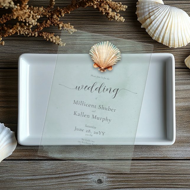 Modern Coastal Seashell Aqua Wedding Acrylic Invitations (Creator Uploaded)