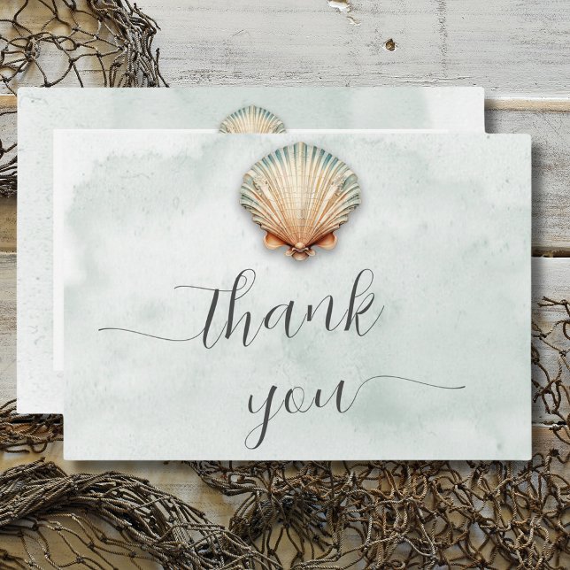 Modern Coastal Seashell Aqua Wedding Thank You Card (Modern Coastal Seashell Aqua Wedding Thank You Card)