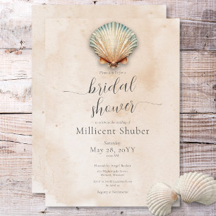 Modern Coastal Seashell Sand Bridal Shower Invitation