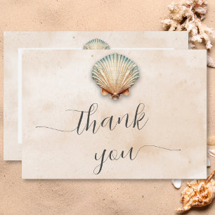 Modern Coastal Seashell Sand Wedding Thank You Card