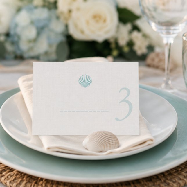 Modern Coastal Seashell Wedding Place Card  (Modern Coastal Seashell Wedding Place Card with number)