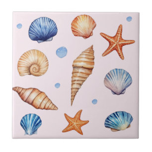 Modern Coastal Seashells Pattern Treasure Ocean Tile