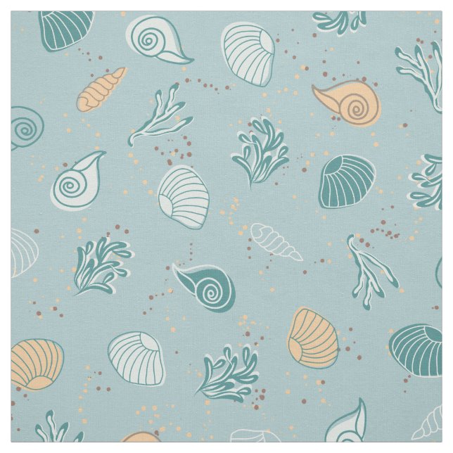 Modern Coastal Style Sea Shells Pattern Marine Fabric (Swatch)