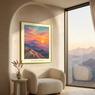 Modern Coastal Sunset Mountain Wall Art Poster