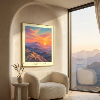 Modern Coastal Sunset Mountain Wall Art Poster