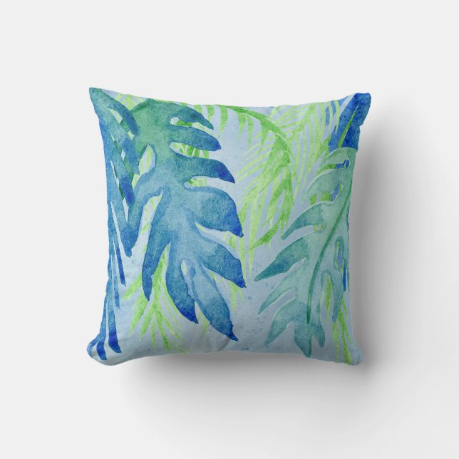 Modern Coastal Tropical Colourful Leaves Ocean Cushion (Front)