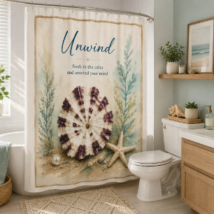 Modern Coastal Unwind Seashell Shower Curtain