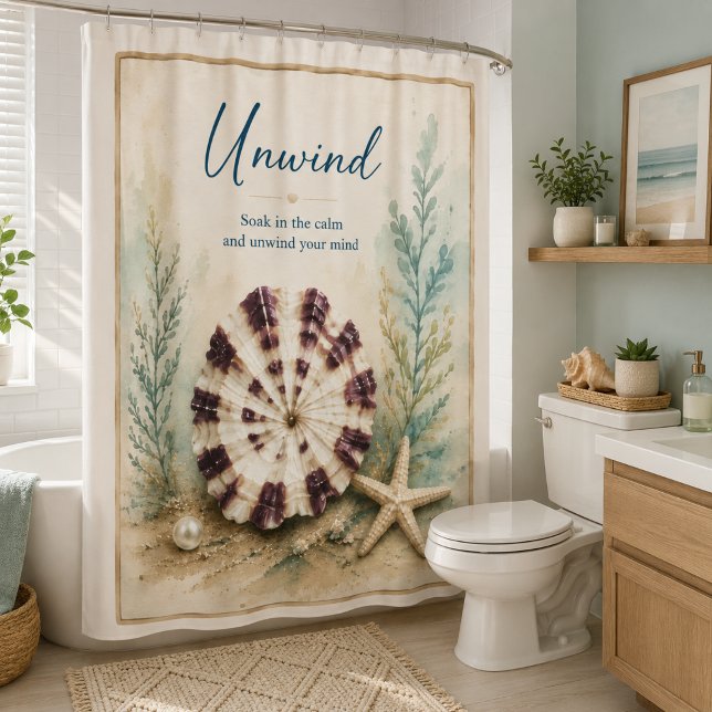 Modern Coastal Unwind Seashell Shower Curtain (Creator Uploaded)