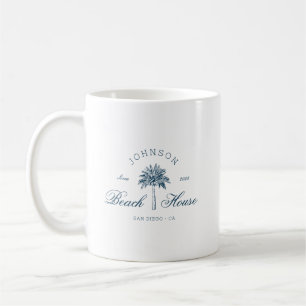 Modern Coastal Vintage Beach House Palm Tree Blue Coffee Mug