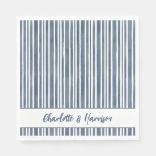 Modern Coastal Watercolor Blue Stripes Wedding Napkin