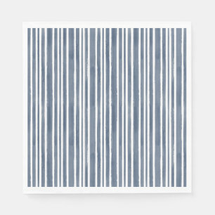 Modern Coastal Watercolor Blue Stripes Wedding Napkin