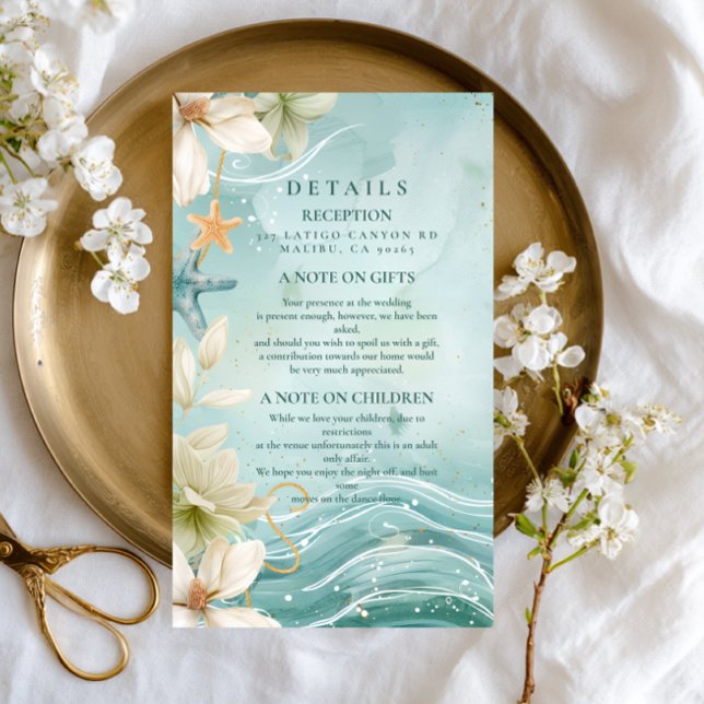 Modern Coastal Wave Floral Wedding Enclosure Card (Creator Uploaded)