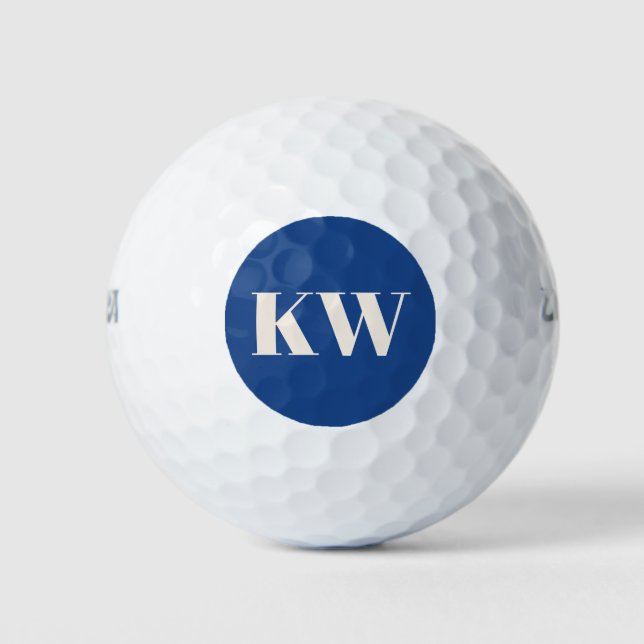 Modern Cobalt Blue Monogram Initials Personalised Golf Balls (Front)