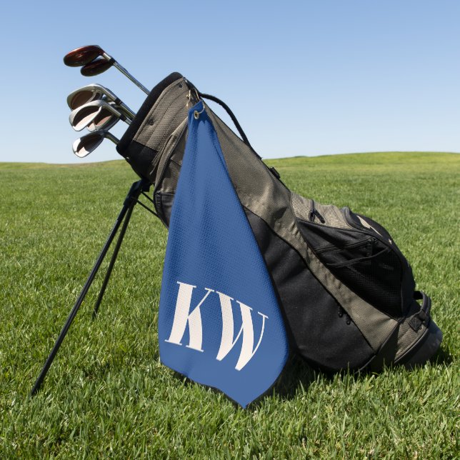 Modern Cobalt Blue Monogram Initials Personalised Golf Towel (Green)