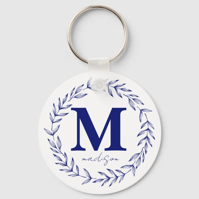 Modern Cobalt Blue Personalised Monogram Key Ring (Front)