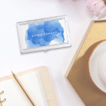 Modern Cobalt Blue Watercolor | Personalized Business Card Holder<br><div class="desc">Elegant and colorful business card holder features your name and/or business name in white,  overlaid on a vibrant watercolor inkblot in cool cobalt blue. Matching business cards and accessories also available.</div>