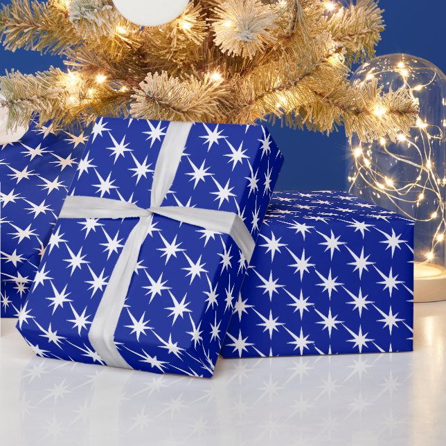 Modern cobalt blue white starburst explosion gift wrapping paper (Holidays)