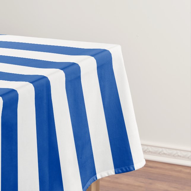Modern Cobalt Blue Wide Stripe Tablecloth (In Situ)
