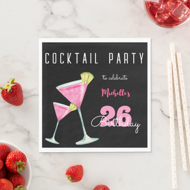 modern Cocktail birthday party black Napkin (Insitu)