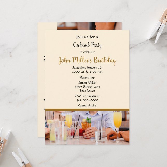 Modern  Cocktail Birthday Party Invitation (Front/Back In Situ)