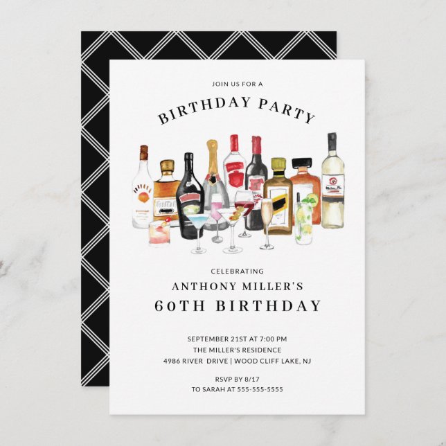Modern Cocktail Birthday Party Invitation (Front/Back)