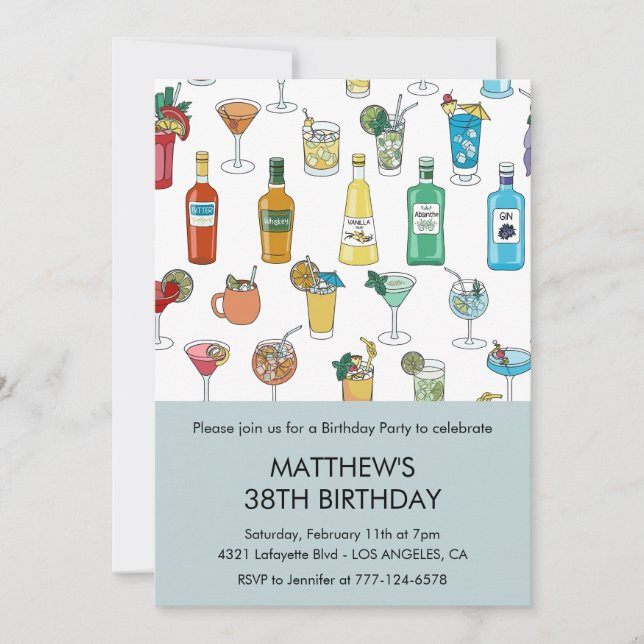 Modern Cocktail Drinks Contemporary 38th birthday Invitation (Front)