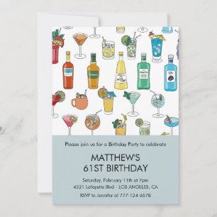 Modern Cocktail Drinks Contemporary 61st birthday Invitation