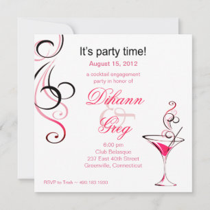 Modern Cocktail Engagement Party (hot pink) Invitation