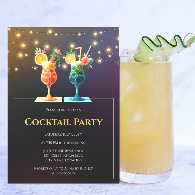Modern Cocktail Party Invitation (Modern cocktail party invitation front view.)