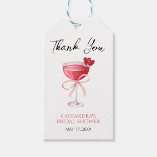 Modern Cocktail Pink Bow Bridal Shower Thank You Gift Tags