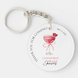 Modern Cocktail Pink Bow Bridal Shower Thank You Key Ring