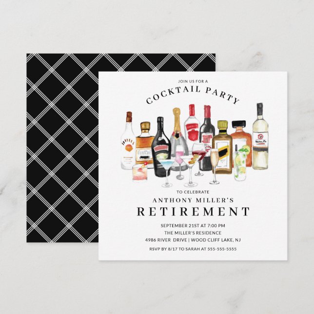 Modern Cocktail Retirement Party Invitation (Front/Back)