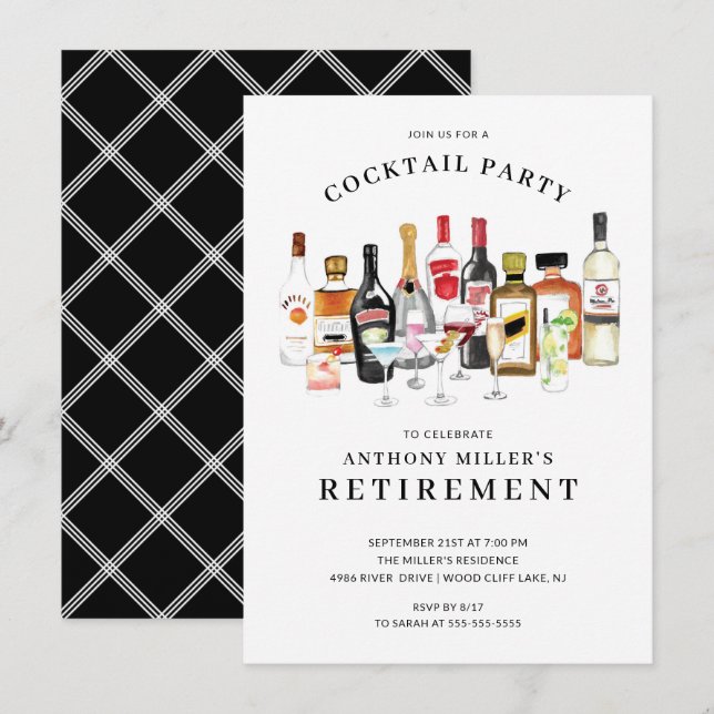 Modern Cocktail Retirement Party Invitation (Front/Back)