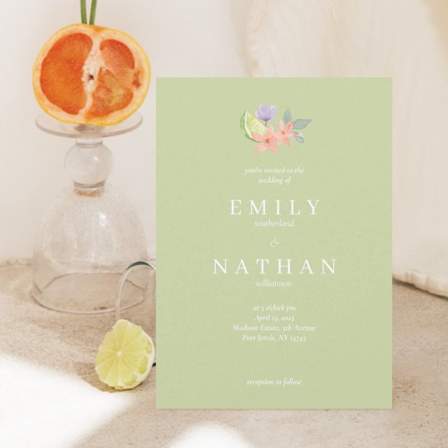 Modern Cocktails Citrus Watercolor Floral Paradise Invitation (Creator Uploaded)