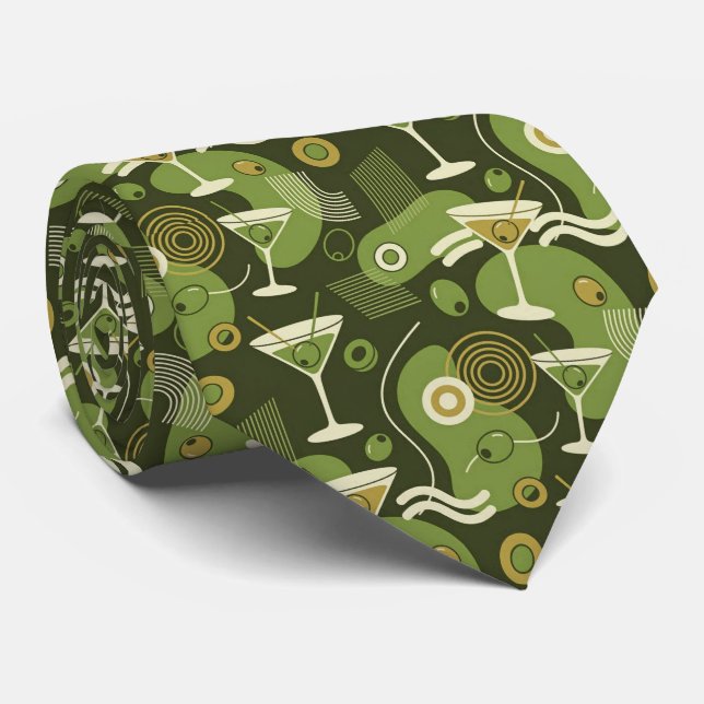 Modern Cocktails | Olive Green Martini Neck Tie (Rolled)