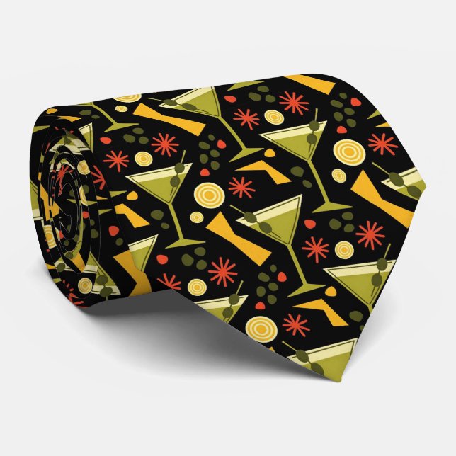 Modern Cocktails | Olive Green Martini Neck Tie (Rolled)