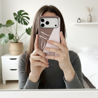 Modern Cocoa Blush Pink Minimalist Script Monogram