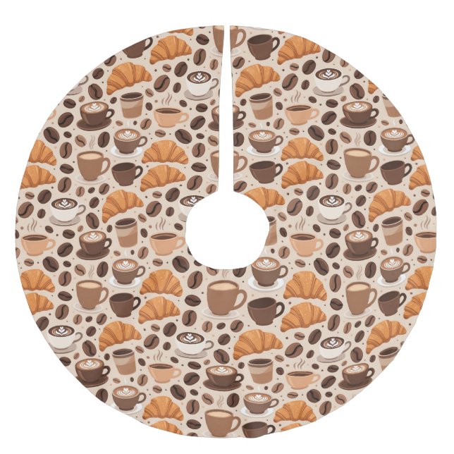 Modern Coffee Aesthetic Pattern Brushed Polyester Tree Skirt (Front)