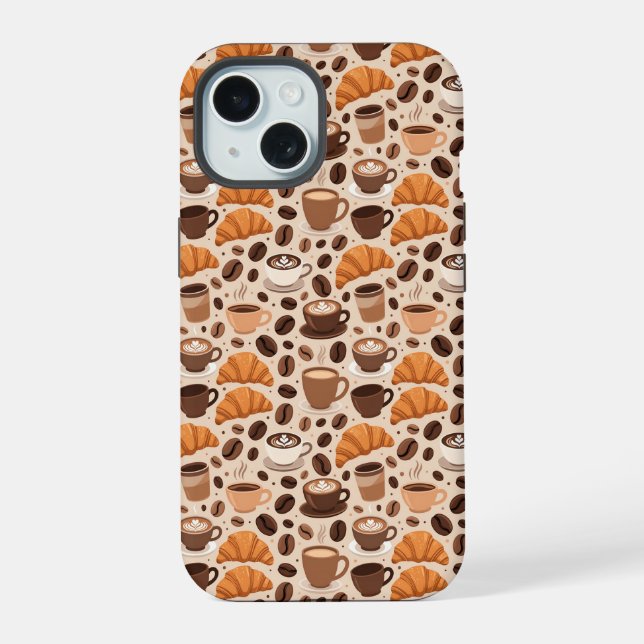 Modern Coffee Aesthetic Pattern iPhone 15 Case (Back)