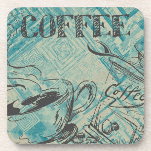 Modern Coffee Art Sketch Blue Coaster