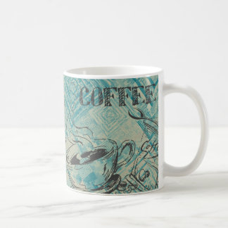 Modern Coffee Art Sketch Blue Mug