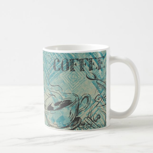 Modern Coffee Art Sketch Blue Mug (Right)