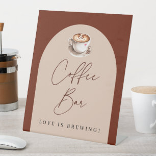 Modern Coffee Bar Love is Brewing Bridal Shower Pedestal Sign