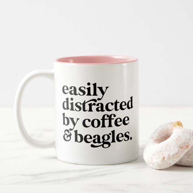 Modern Coffee & Beagle Dog Lover Personalised Two-Tone Coffee Mug (With Donut)