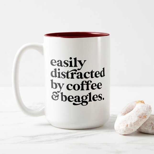 Modern Coffee & Beagle Dog Lover Personalised Two-Tone Coffee Mug (With Donut)