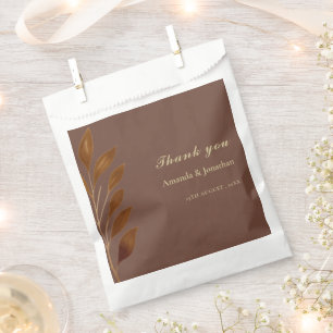 Modern Coffee Brown and Gold Leaf Wedding Favour Bags