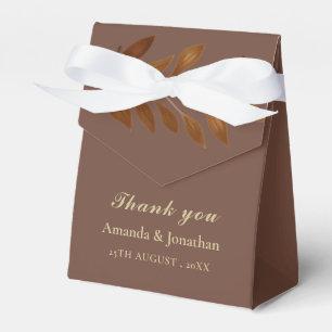 Modern Coffee Brown and Gold Leaf Wedding  Favour Box