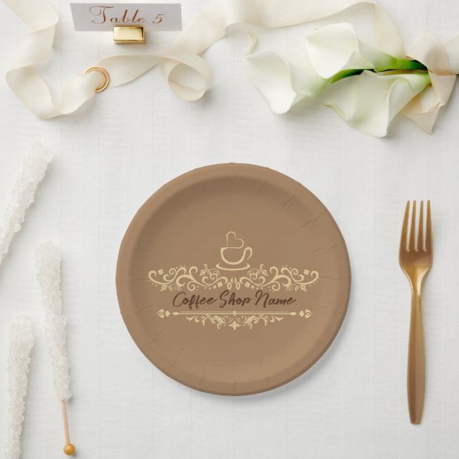 Modern coffee cafe Bakery welcome custom Logo name Paper Plate (Wedding)