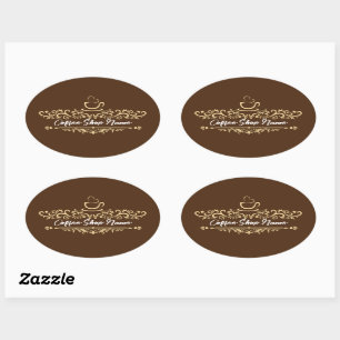Modern Coffee cafe shop welcome Personalize name Oval Sticker